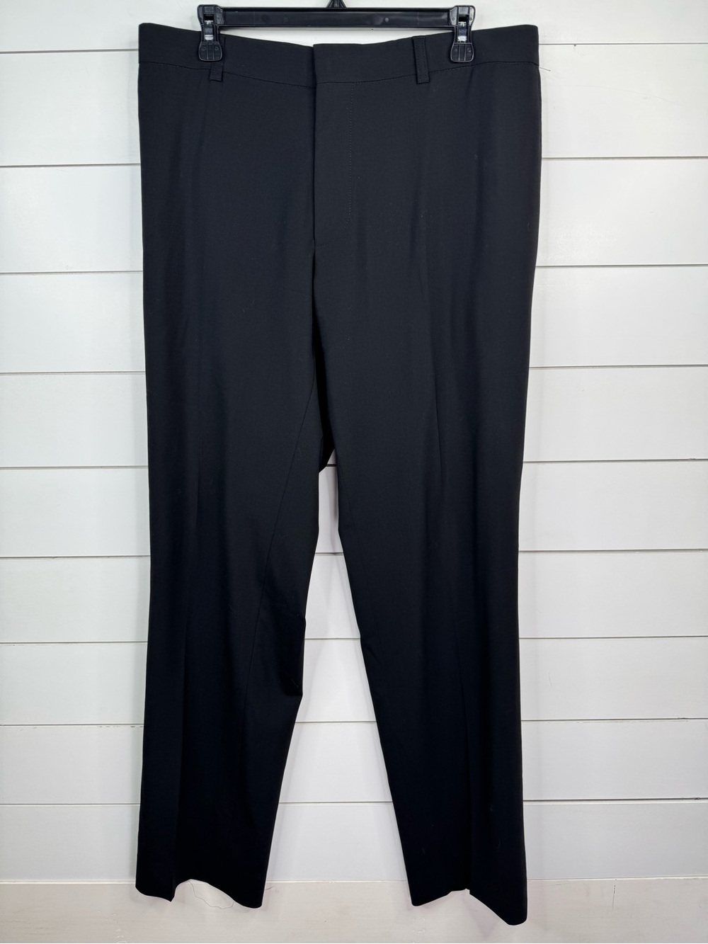 BOSS Hugo Boss Wool Dress Pants Mens 38 Black Flat Front Straight Leg